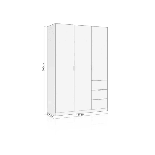 Roupeiro Macan 3 portas e 3 gavetas Branco 135 x 200 x 52 cm