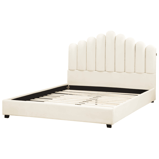 Cama Veludo VINCENNES 160 x 200 cm Branco creme