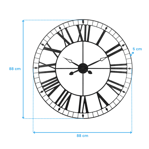 Relógio de Parede Tibor para Sala de Estar e Sala de Jantar, Design Elegante, Preto 88 cm, Moderno e Decorativo