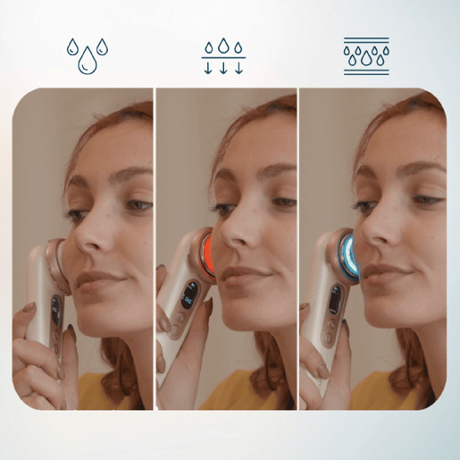 Cecotec Massajador facial de fototerapia com luz azul e luz vermelha, com função de calor, vibração e microcorrente EMS. em também um ecrã e funciona com bateria. Cecotec Massajador facial de fototerapia com luz azul e luz vermelha, com função de calor, vibração e microcorrente EMS. em também um ecrã e funciona com bateria.