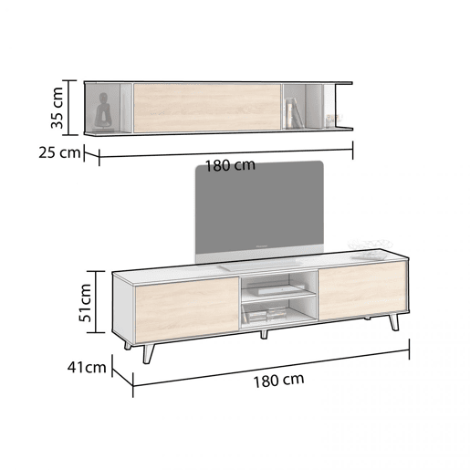 Niva Lounge Branco brilhante - Carvalho canadiano 180 x 54 x 41 cm