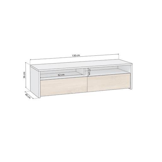 Armário TV Elba 2 portas Artik White (Branco mate) - Carvalho canadiano 130 x 35,5 x 40,2 cm