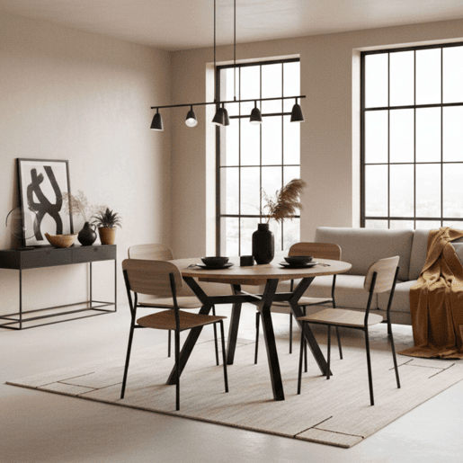 Mesa de Jantar Extensível Alfa 120160 cm CarvalhoMelamina Preta e Pernas de Metal - Mesa Redonda para Sala de Estar