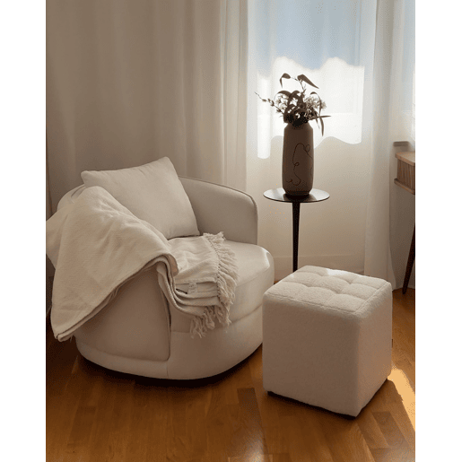 Pufe KANSAS Bouclé Branco 38 cm 38 cm 39 cm