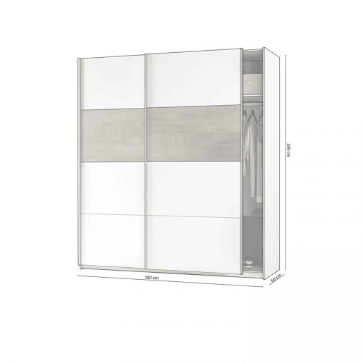 Roupeiro Brike 180 2 portas de correr Artik Branco (Branco mate) - Carvalho Alasca 180 x 200 x 60 cm