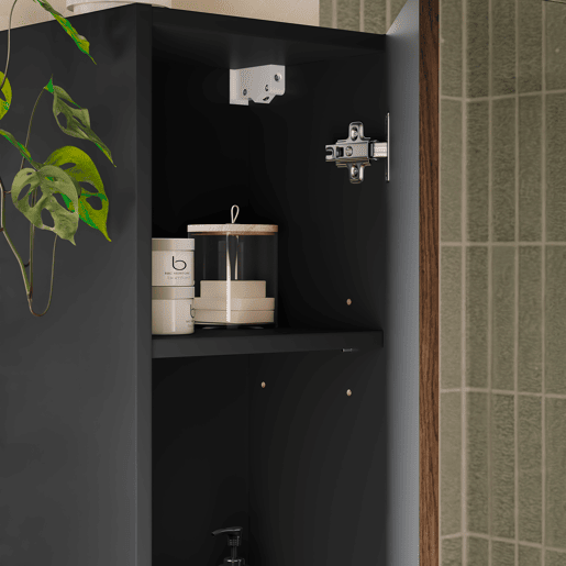 Conjunto móvel lavatório simples 80cm e coluna Elena Madeira e preto