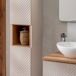 Conjunto de muebles con doble lavabo espejos LED y columna Manoa Conjunto de muebles con doble lavabo espejos LED y columna Manoa Beige