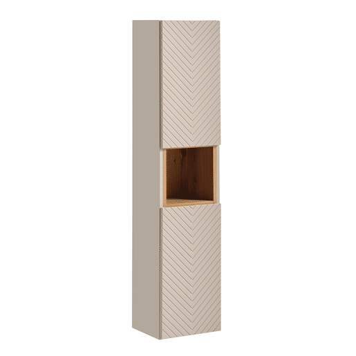 Conjunto móvel lavatório simples encastrado 80cm 2 gavetas espelho LED e coluna Manoa Caxemira e Madeira