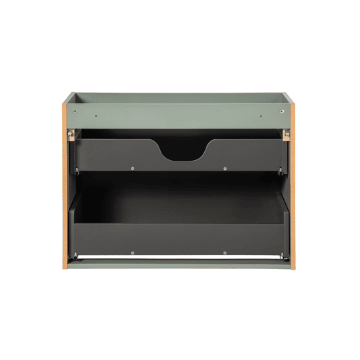 Conjunto móvel lavatório simples 80cm 2 gavetas espelho LED e coluna Jade Verde e Madeira