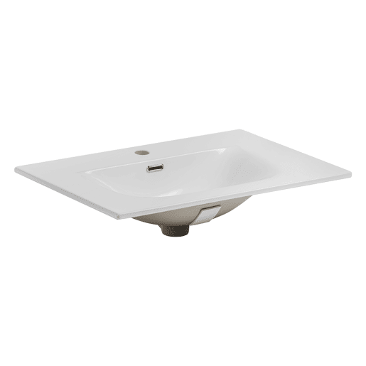 Conjunto móvel simples lavatório encastrado 70cm e coluna Mallory Bege e madeira