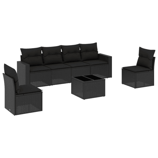 vidaXL 7 pcs conjunto de sofás p jardim c almofadões vime PE preto vidaXL 7 pcs conjunto de sofás p jardim c almofadões vime PE preto