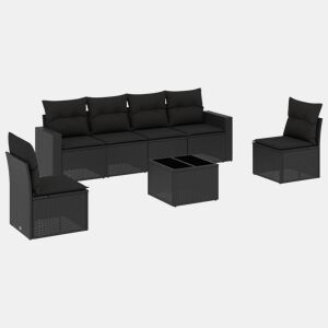 vidaXL 7 pcs conjunto de sofás p jardim c almofadões vime PE preto