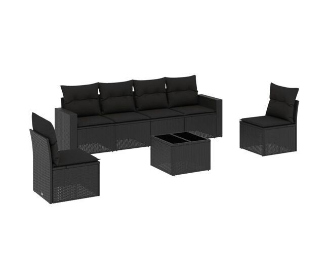 Vidaxl set de comedor de jardín 7 pzas y cojines ratán sintético negro