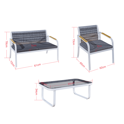 Conjunto de mobiliário de jardim Ibiza 4 lugares cinzento e branco