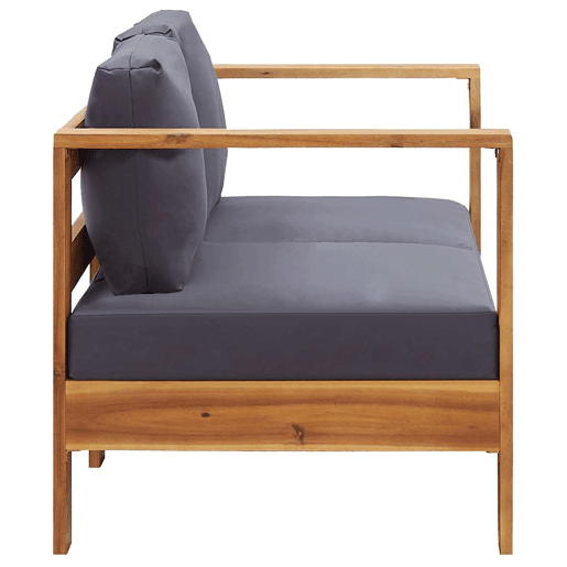 vidaXL Banco jardim c almofadões 140cm madeira acácia maciça cinzento