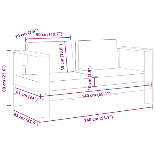 vidaXL Banco jardim c almofadões 140cm madeira acácia maciça cinzento