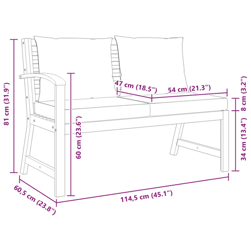 vidaXL Banco de jardim 114,5 cm com almofadão cinzento-escuro acácia vidaXL Banco de jardim 114,5 cm com almofadão cinzento-escuro acácia