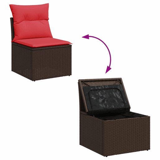 vidaXL Cadeira de jardim sem braços com almofadas em vime sintético marrom vidaXL Cadeira de jardim sem braços com almofadas em vime sintético marrom