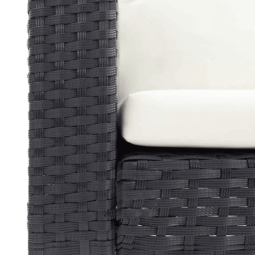 vidaXL Sofá de jardim 3 lugares com almofadões vime PE preto