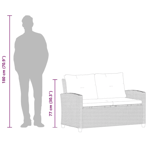 vidaXL Sofá de jardim 2 lugares com almofadões 124 cm vime PE cinzento