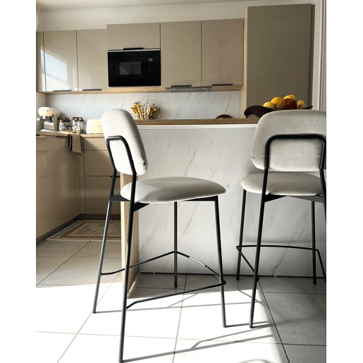 Conjunto de 2 bancos de bar DUETTE Linho sintético Taupe
