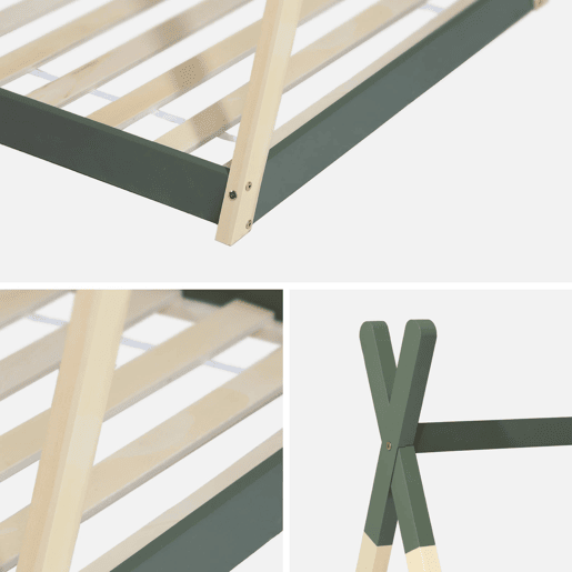 Cama tipi infantil, pinho natural com estrado incluído, Tobias, Verde, 196x100x136.5 cm Cama tipi infantil, pinho natural com estrado incluído, Tobias, Verde, 196x100x136.5 cm