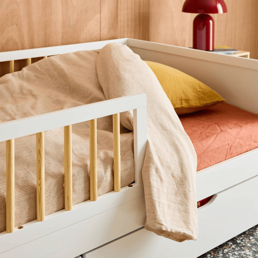 Cama infantil em pinho natural com ripas incluídas, Elio, Branco, 195x95.5x60 cm