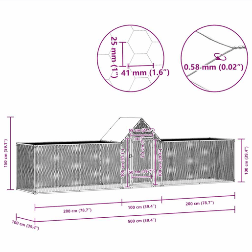 vidaXL Galinheiro 5x1x1,5 m aço galvanizado