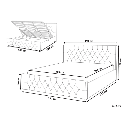 Cama baú Tecido AMIENS 180 x 200 cm Cinzento claro