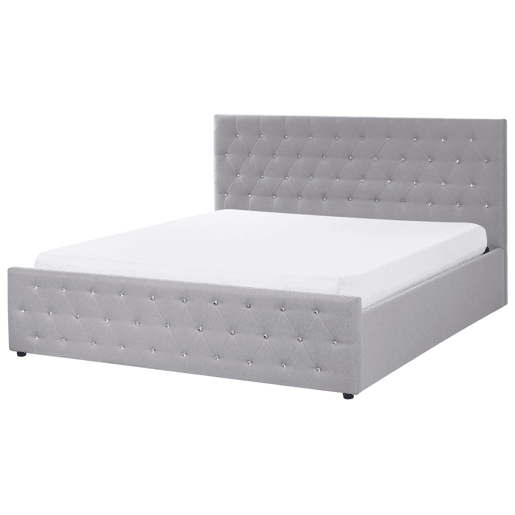 Cama baú Tecido AMIENS 180 x 200 cm Cinzento claro