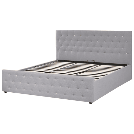 Cama baú Tecido AMIENS 180 x 200 cm Cinzento claro