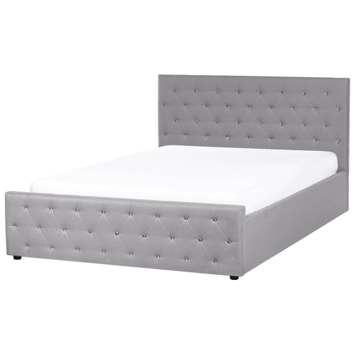 Cama baú Tecido AMIENS 160 x 200 cm Cinzento claro