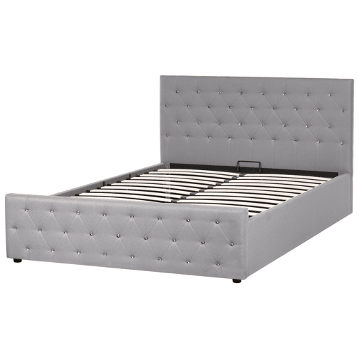 Cama baú Tecido AMIENS 160 x 200 cm Cinzento claro