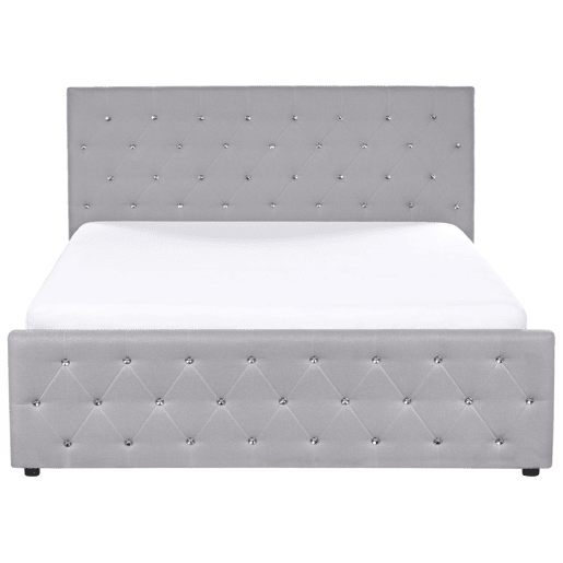 Cama baú Tecido AMIENS 160 x 200 cm Cinzento claro