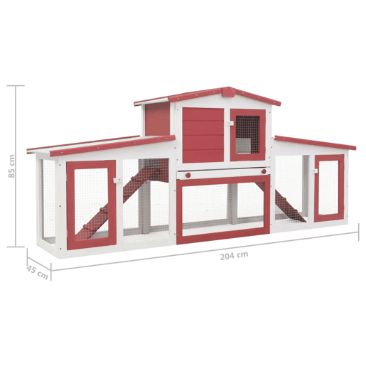 vidaXL Coelheira exterior grande 201x45x85cm madeira vermelho e branco