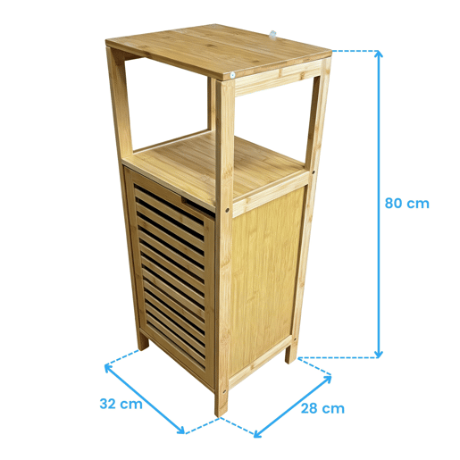 Armário auxiliar de banheiro baixo de 32x80x28 cm com 1 porta e espaço aberto.