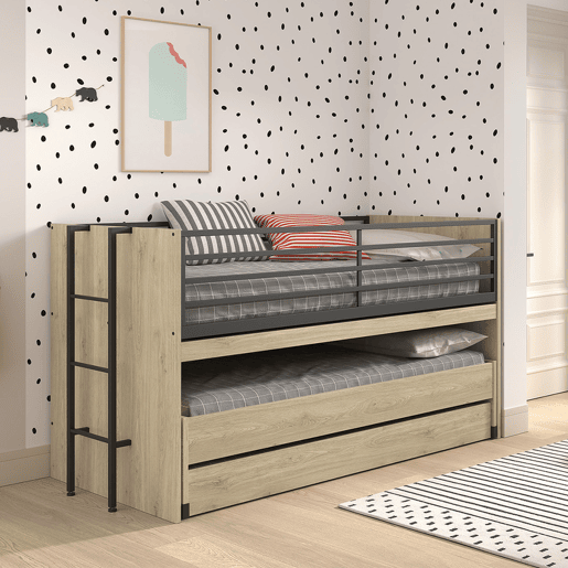 Cama de meia altura 90x200 base de ripas e gavetas incluídas Vipack Sam Madeira