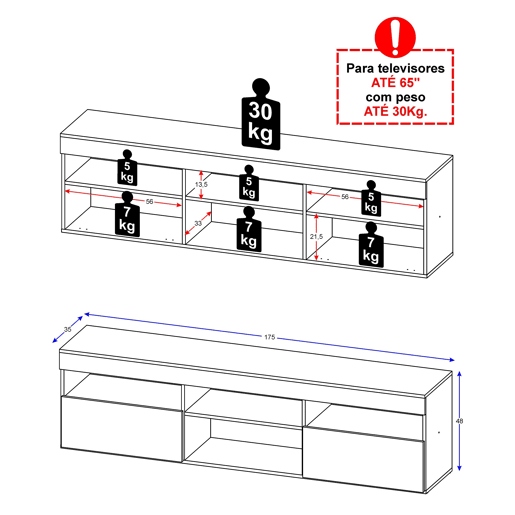 Móvel de TV Oshi Modern Style Sala de Estar Branco Fosco com 2 Portas e 4 Prateleiras Melamina 175x48x35 cm Móvel de TV Oshi Modern Style Sala de Estar Branco Fosco com 2 Portas e 4 Prateleiras Melamina 175x48x35 cm