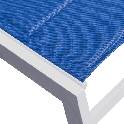 Conjunto de 2 espreguiçadeiras BARBADOS em textilene azul e mesa de apoio - alumínio branco