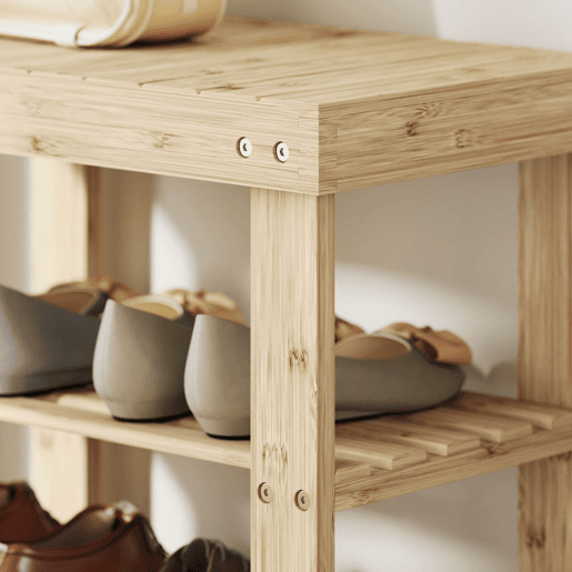 HOMCOM Banco Sapateira de Bambu Sapateira com Assento Organizador de Sapatos com 2 Prateleiras para 4 Pares de Sapatos para Entrada Sala de Estar Dormitório 50x28x45 cm Madeira