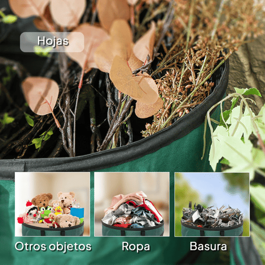 Outsunny Conjunto de 4 Sacos para Resíduos de Jardim 86L Sacos para Resíduos Resistentes com Pegas Tampa com Fecho e Desenho Pop-Up Dobráveis e Reutilizáveis Ø47x50 cm Verde