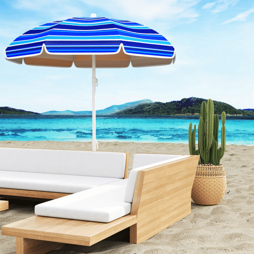 Outsunny Chapéu de Sol Grande para Praia Ø180 cm Chapéu de Sol para Exterior Dobrável com Ângulo Ajustável Proteção UV50+ Impermeável Mastro de Ø32 mm Multicolor