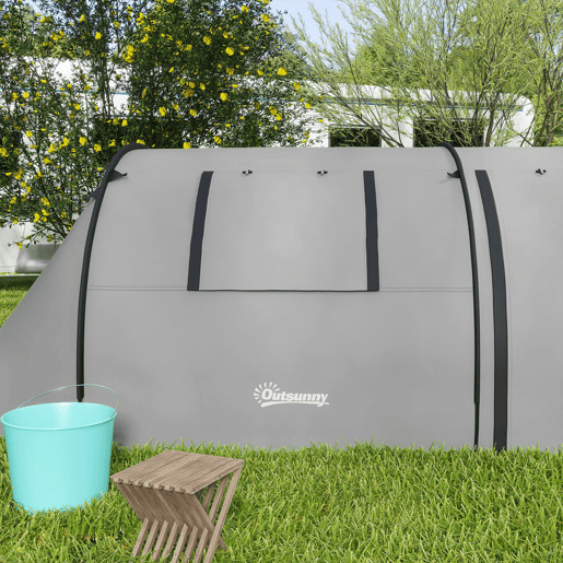 Outsunny Tenda de Campismo Familiar para 3 Pessoas Tenda Campismo Dobrável Leve com Portas Janelas Gancho e Bolsa de Transporte Impermeável 3000 mm para Praia Caminhadas 470x220x150 cm Cinzento