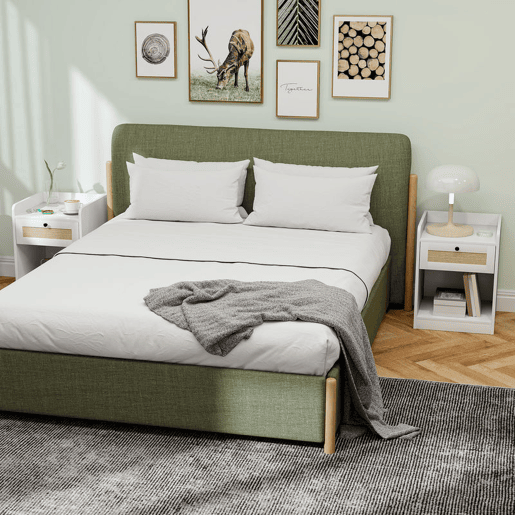 HOMCOM Conjunto de 2 Mesas de Cabeceira Mesas de Cabeceira para Dormitório com Gaveta em Vime Mesa de Cabeceira para Dormitório 40x40x53 cm Branco