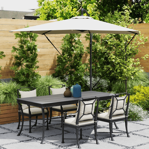 Outsunny Chapéu de Sol Excêntrico 247x247 cm com Base Cruzada, Toldo Giratório 360°, Manivela, Capa Protetora e Corda de Vento Anti-UV 50+ para Terraço e Jardim Caqui