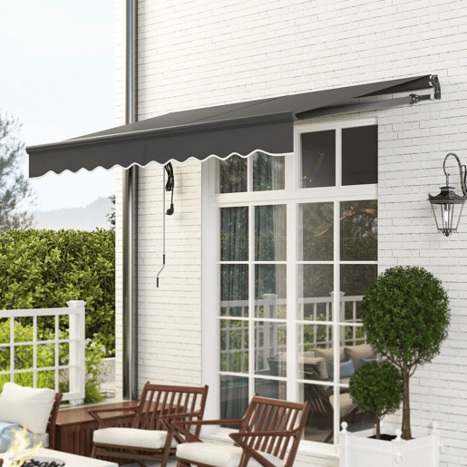 Outsunny Toldo Elétrico Retrátil com Controlo Remoto 296x250 cm Toldo de Exterior Enrolável com Manivela Estrutura de Alumínio e Proteção UV30+ para Jardim Porta Janela Cinza