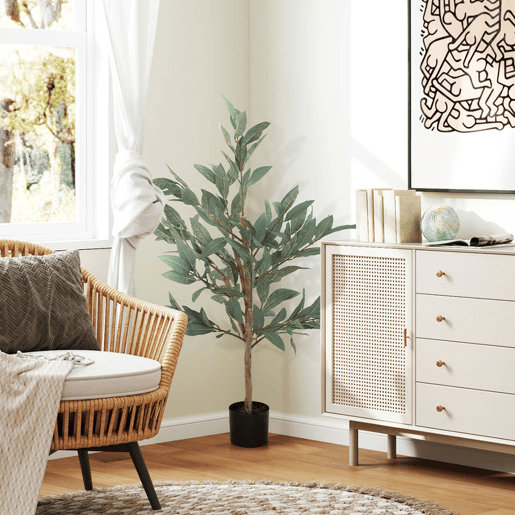 HOMCOM Planta Artificial de Louro 120 cm Planta Artificial Decorativa Grande Decoração para Casa Escritório Varanda Quarto Verde