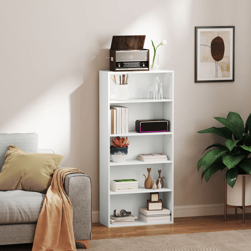 HOMCOM Estante de 5 Níveis Estante para Livros com 2 Prateleiras Ajustáveis para Sala de Estar Escritório Quarto 60x24x133,5 cm Branco