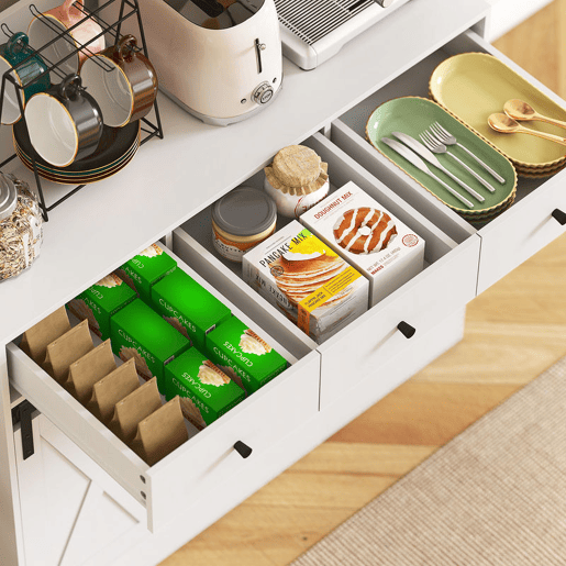 HOMCOM Armário de Cozinha Móvel Auxiliar de Cozinha com 2 Portas Corrediças 3 Gavetas Bancada para Micro-Ondas e Prateleiras Ajustáveis 93,5x40x180 cm Branco
