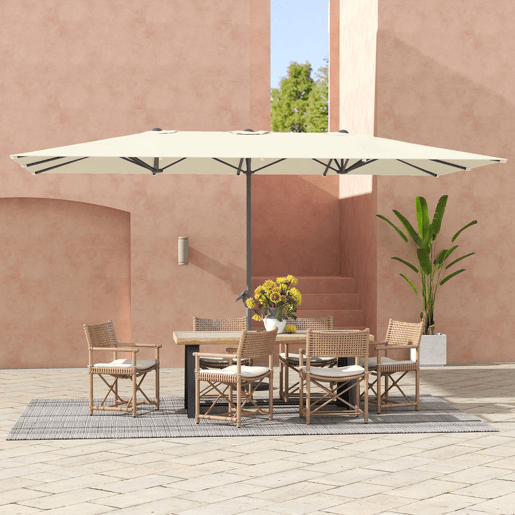 Outsunny Chapéu de Sol Duplo 4,5x2,6 m Chapéu de Sol de Jardim com Manivela Mastro de Alumínio Impermeável e Proteção UV50+ Chapéu de Sol Grande para Exterior Piscina Creme